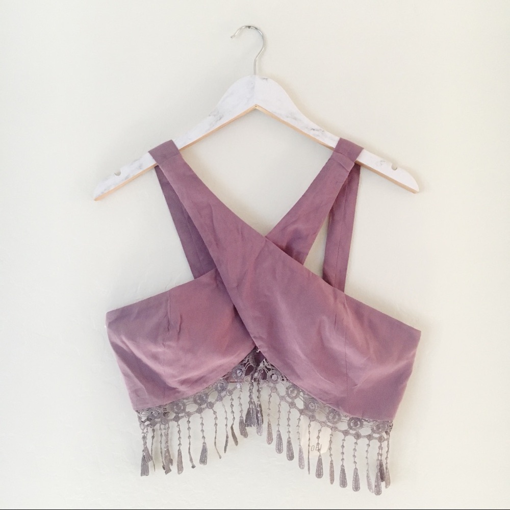 TOBI Lavender Crop Top Crochet Trim - Picture 1 of 5